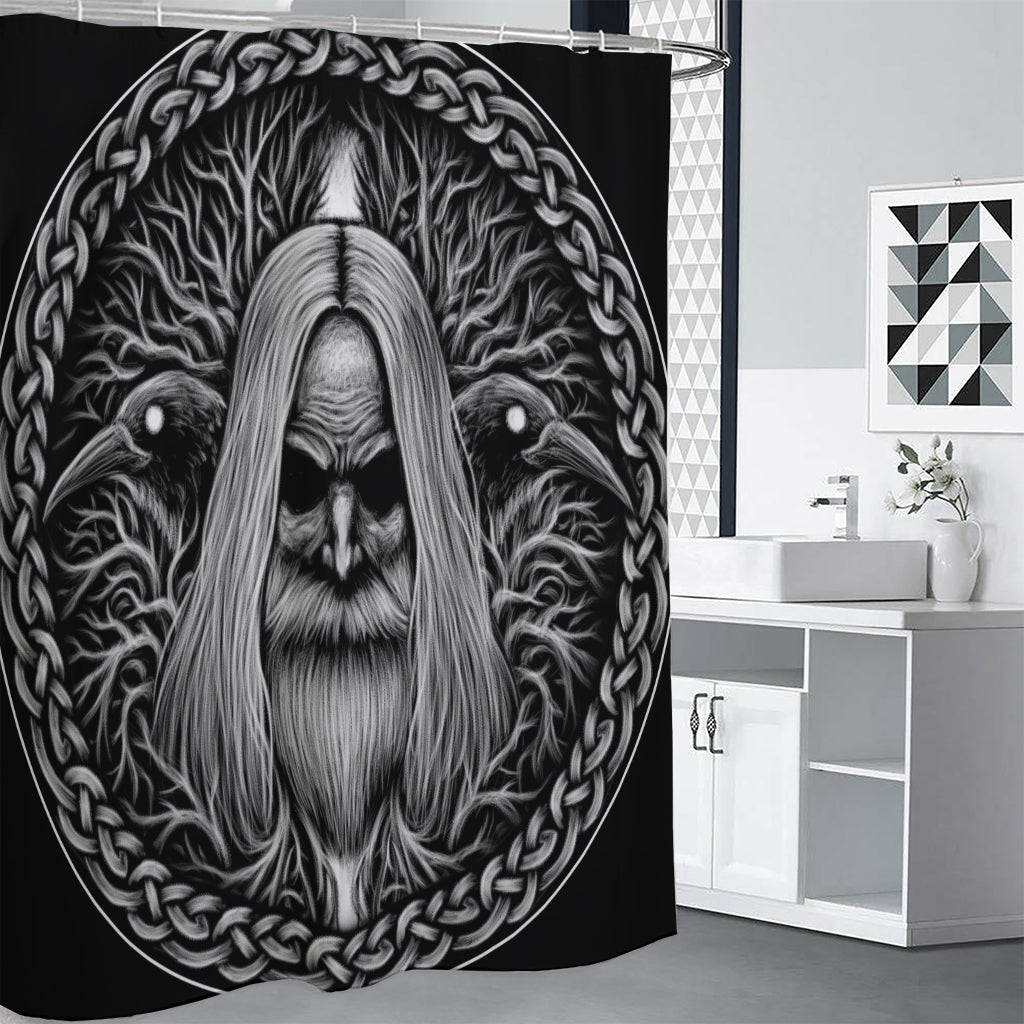 Black And White Odin With Crows Print Shower Curtain