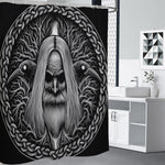 Black And White Odin With Crows Print Shower Curtain