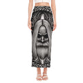 Black And White Odin With Crows Print Side Slit Maxi Skirt