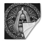 Black And White Odin With Crows Print Silk Bandana