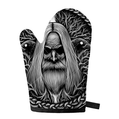 Black And White Odin With Crows Print Single Oven Mitt