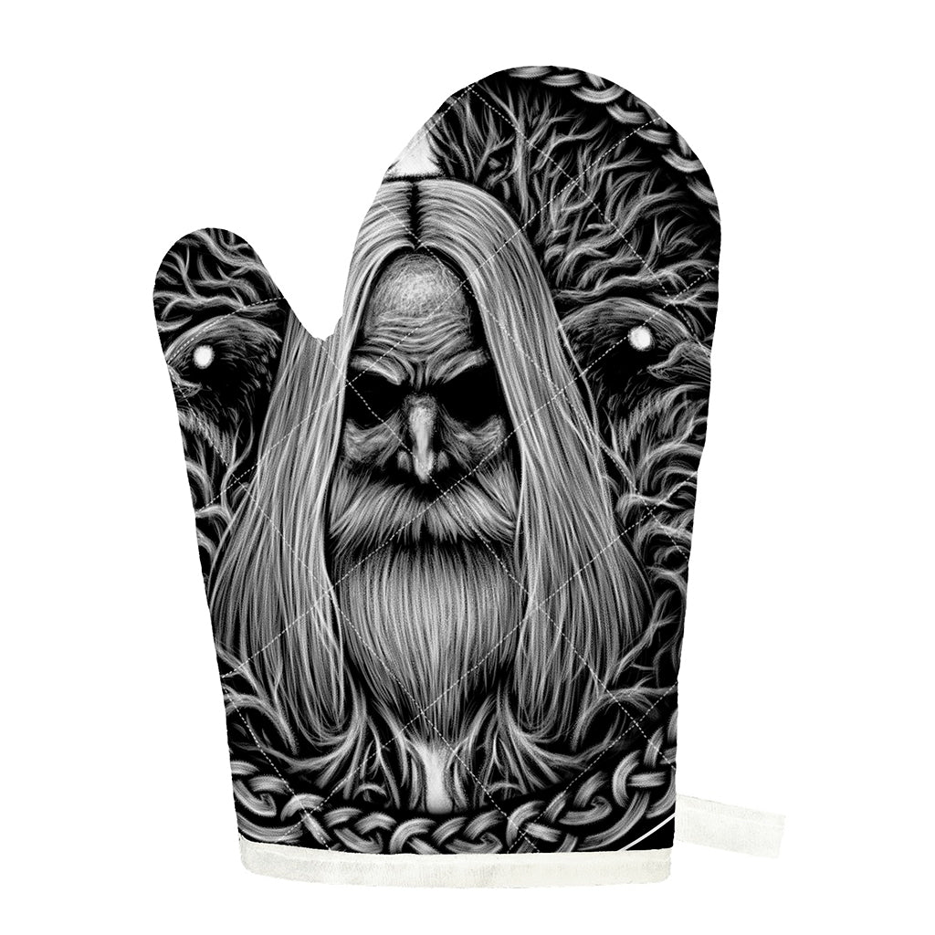 Black And White Odin With Crows Print Single Oven Mitt
