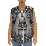 Black And White Odin With Crows Print Sleeveless Baseball Jersey