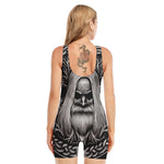 Black And White Odin With Crows Print Sleeveless One Piece Swimsuit