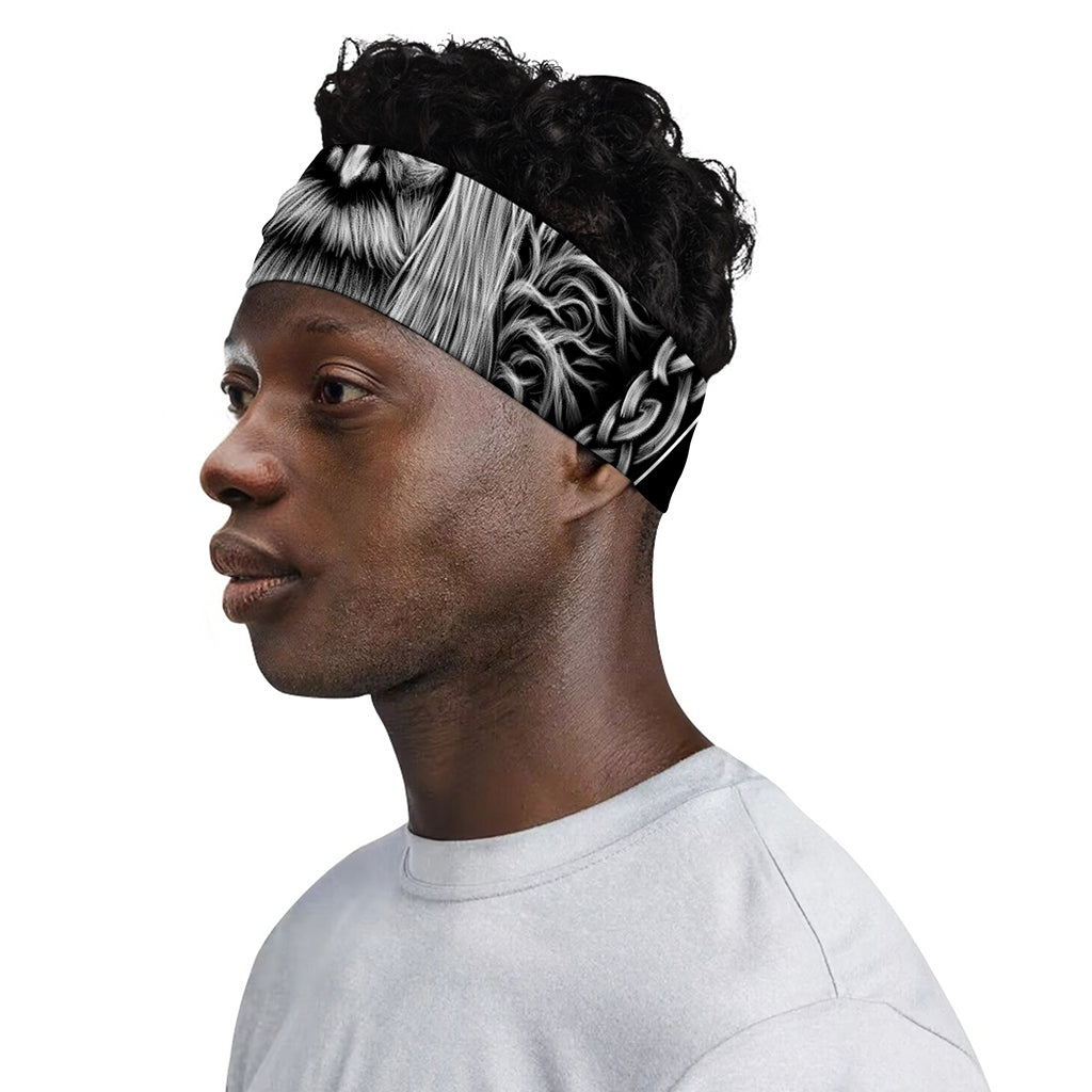 Black And White Odin With Crows Print Sports Headband