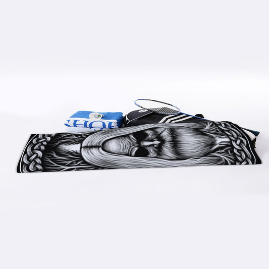 Black And White Odin With Crows Print Sports Towel