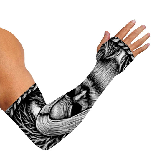 Black And White Odin With Crows Print Sun Protection Arm Sleeves