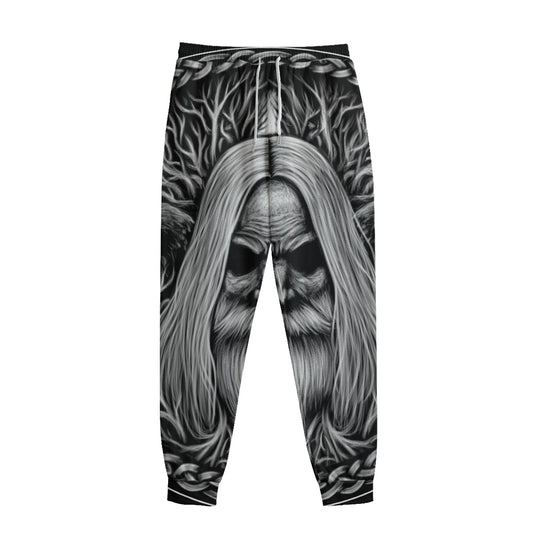 Black And White Odin With Crows Print Sweatpants