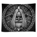 Black And White Odin With Crows Print Tapestry