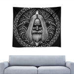 Black And White Odin With Crows Print Tapestry