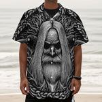 Black And White Odin With Crows Print Textured Short Sleeve Shirt