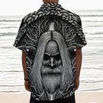 Black And White Odin With Crows Print Textured Short Sleeve Shirt