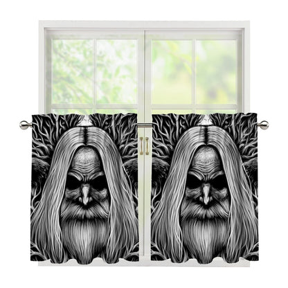 Black And White Odin With Crows Print Tier Curtains