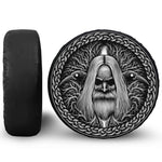Black And White Odin With Crows Print Tire Cover