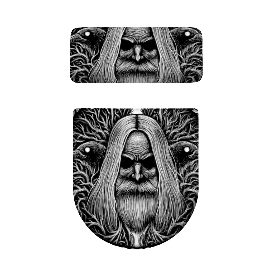 Black And White Odin With Crows Print Toilet Lid And Tank Cover Set