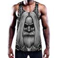 Black And White Odin With Crows Print Men's Workout Tank Top