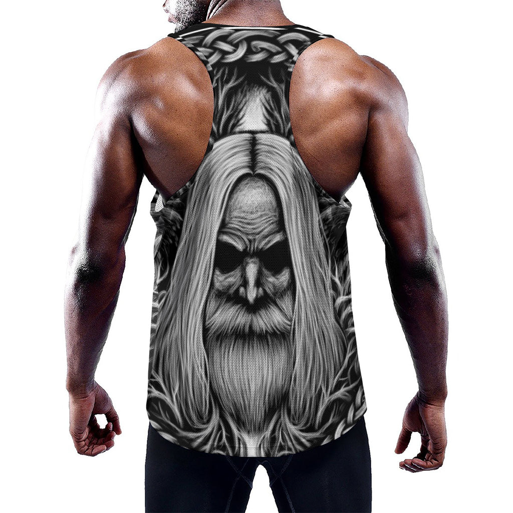 Black And White Odin With Crows Print Training Tank Top