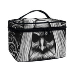 Black And White Odin With Crows Print Travel Makeup Bag