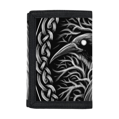 Black And White Odin With Crows Print Trifold Wallet