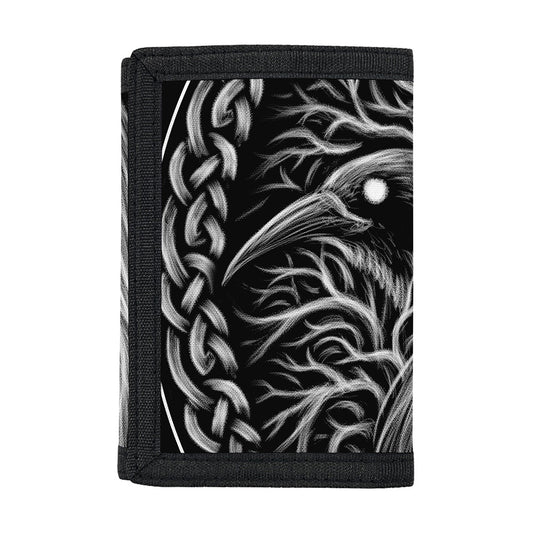 Black And White Odin With Crows Print Trifold Wallet