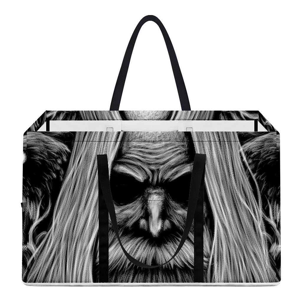 Black And White Odin With Crows Print Utility Tote Bag