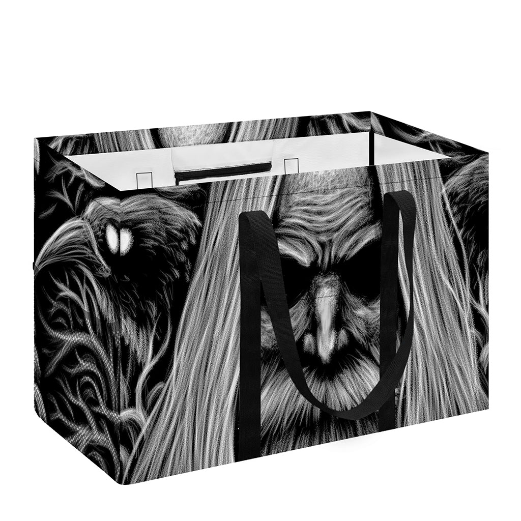Black And White Odin With Crows Print Utility Tote Bag