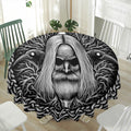 Black And White Odin With Crows Print Waterproof Round Tablecloth