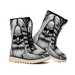 Black And White Odin With Crows Print Winter Boots