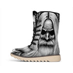 Black And White Odin With Crows Print Winter Boots