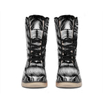 Black And White Odin With Crows Print Winter Boots