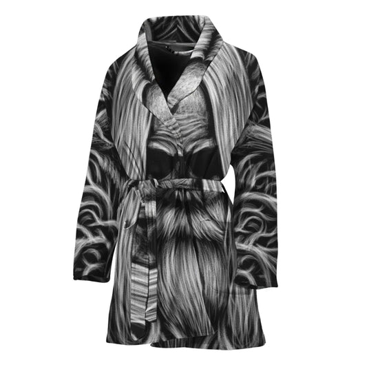 Black And White Odin With Crows Print Women's Bathrobe
