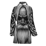 Black And White Odin With Crows Print Women's Bathrobe