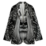 Black And White Odin With Crows Print Women's Blazer