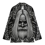 Black And White Odin With Crows Print Women's Blazer