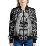 Black And White Odin With Crows Print Women's Bomber Jacket
