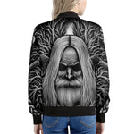 Black And White Odin With Crows Print Women's Bomber Jacket