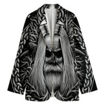 Black And White Odin With Crows Print Women's Cotton Blazer