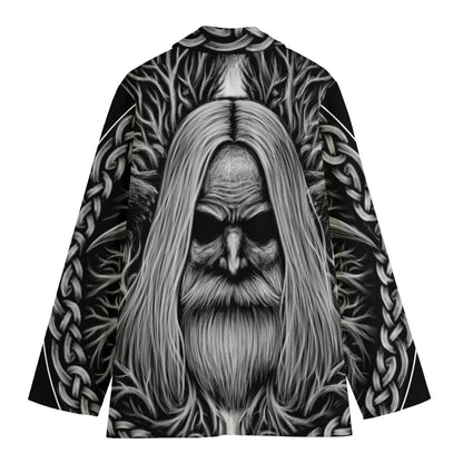 Black And White Odin With Crows Print Women's Cotton Blazer