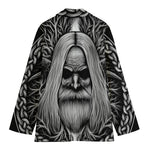 Black And White Odin With Crows Print Women's Cotton Blazer