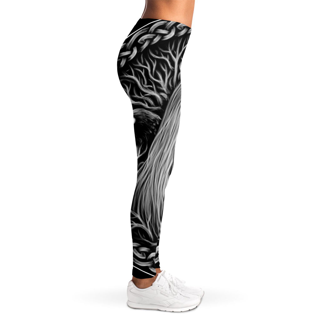 Black And White Odin With Crows Print Women's Leggings