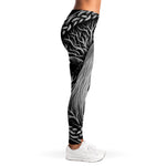 Black And White Odin With Crows Print Women's Leggings