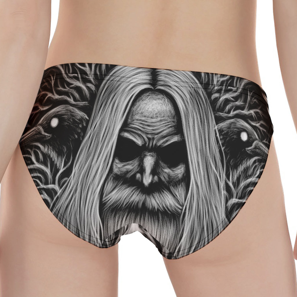 Black And White Odin With Crows Print Women's Panties