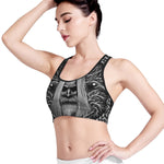 Black And White Odin With Crows Print Women's Sports Bra