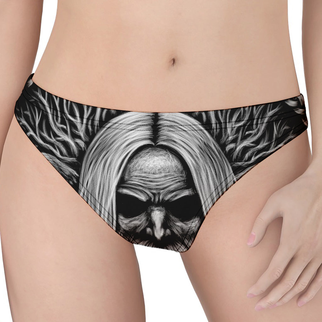 Black And White Odin With Crows Print Women's Thong