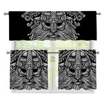 Black And White Odin With Wolfs Print 3 Piece Kitchen Curtains