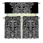 Black And White Odin With Wolfs Print 3 Piece Kitchen Curtains