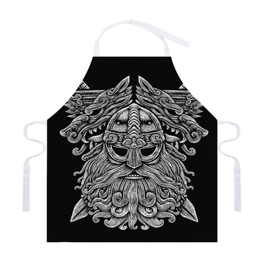 Black And White Odin With Wolfs Print Adjustable Apron