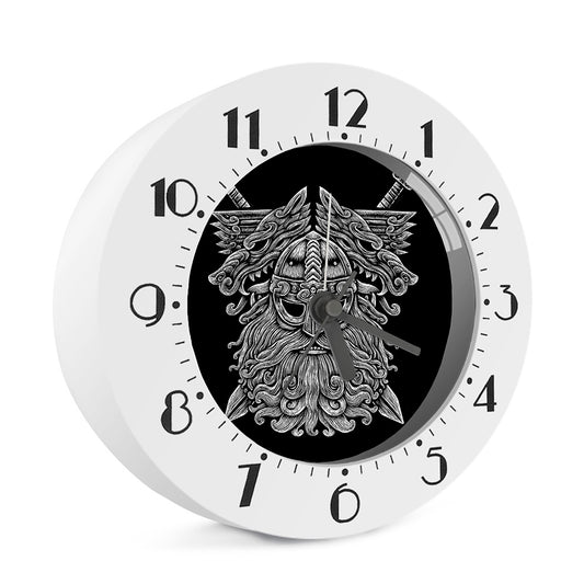 Black And White Odin With Wolfs Print Alarm Clock