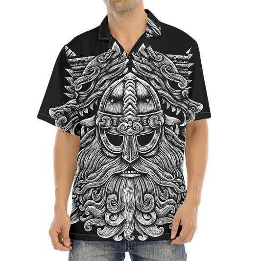 Black And White Odin With Wolfs Print Aloha Shirt