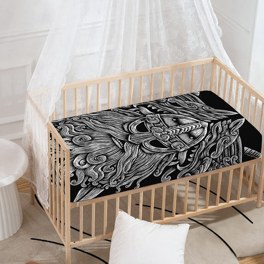 Black And White Odin With Wolfs Print Baby Crib Sheet